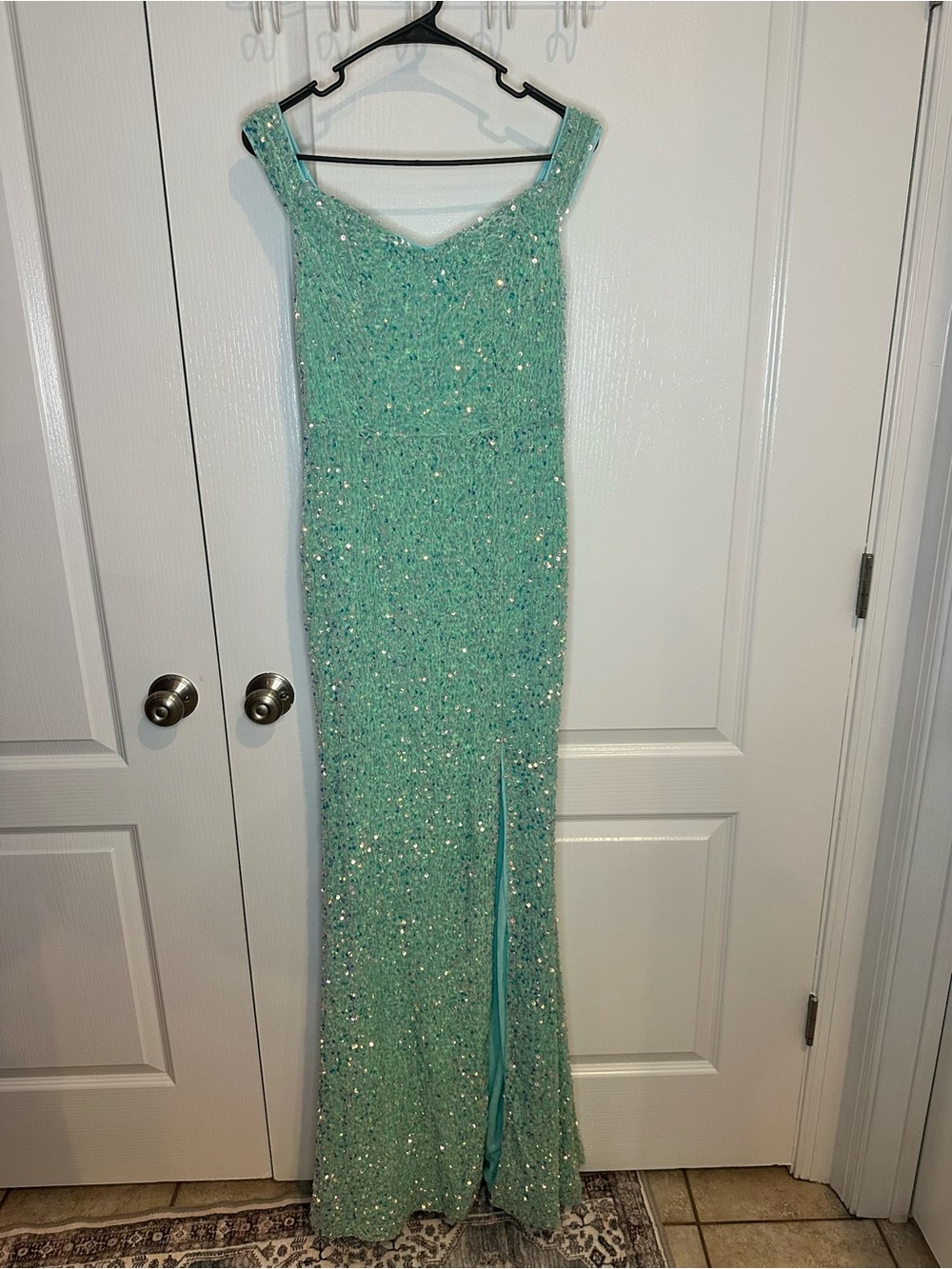 Sparkling Mint Sequin Evening Gown